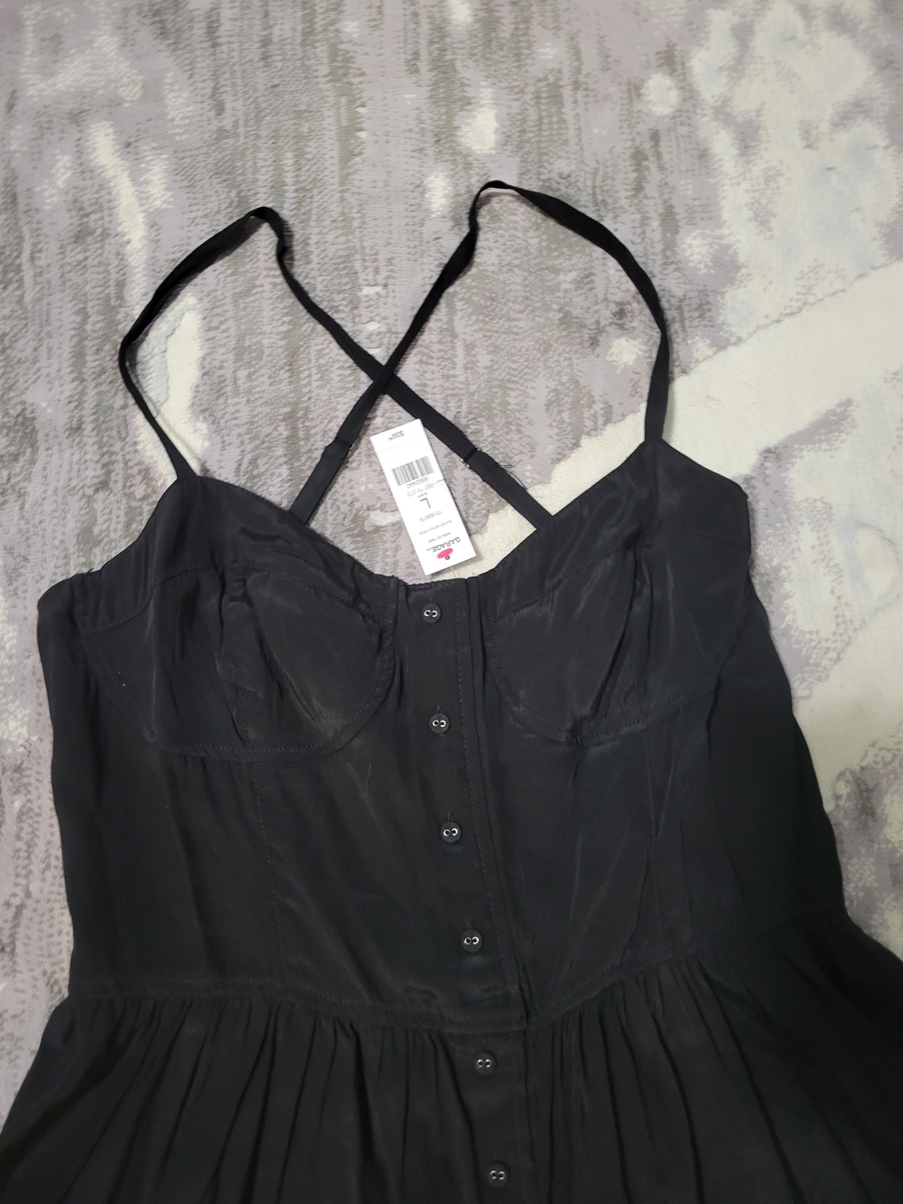 Brand New Garage Black Button-Front Mini Dress with Crisscross Straps Size L - Picture 3 of 5